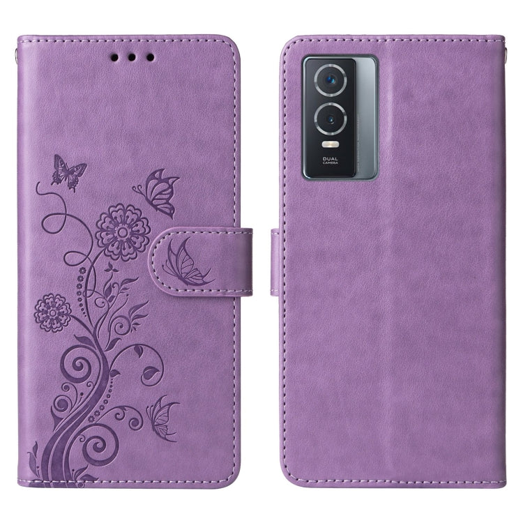 For vivo Y76 5G / Y76s Embossed Butterfly Flowers Leather Phone Case