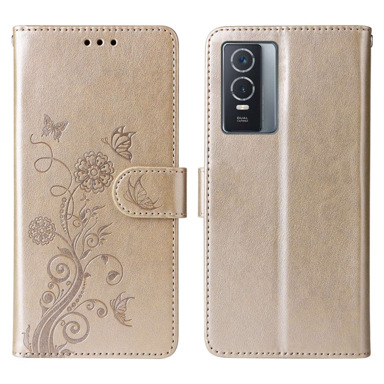 For vivo Y76 5G / Y76s Embossed Butterfly Flowers Leather Phone Case
