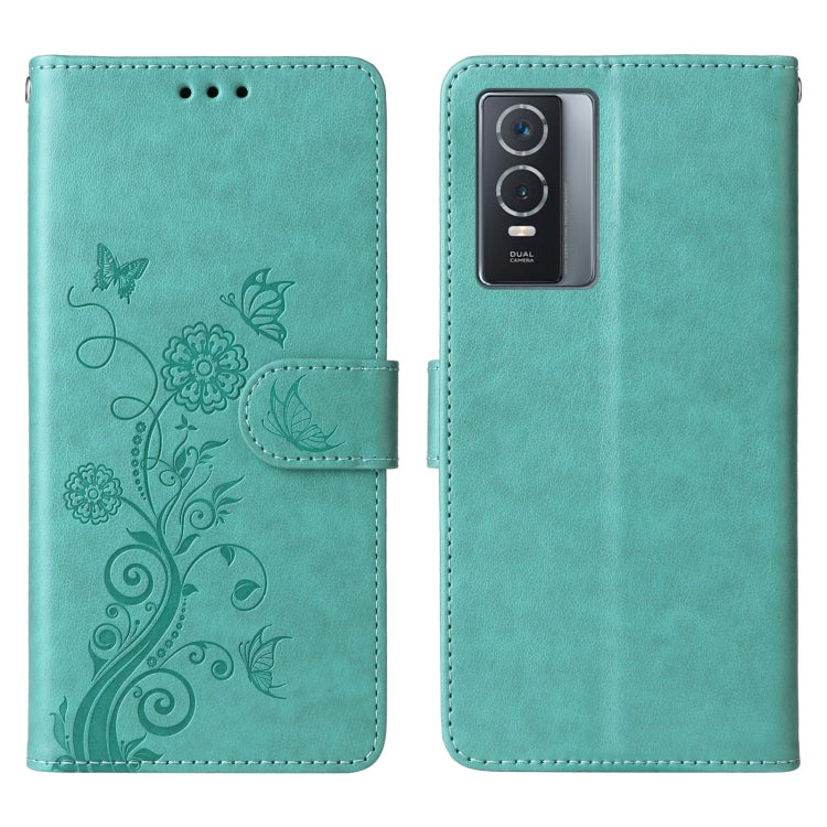 For vivo Y76 5G / Y76s Embossed Butterfly Flowers Leather Phone Case