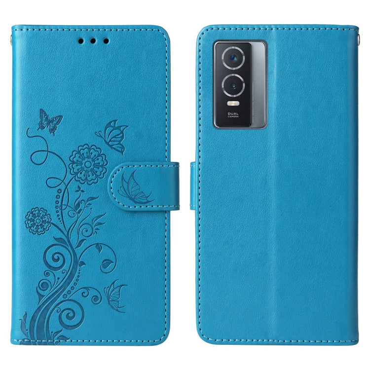 For vivo Y76 5G / Y76s Embossed Butterfly Flowers Leather Phone Case