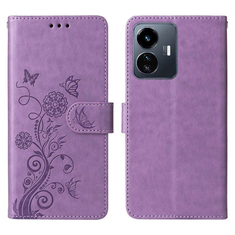 For vivo Y77 5G Embossed Butterfly Flowers Leather Phone Case