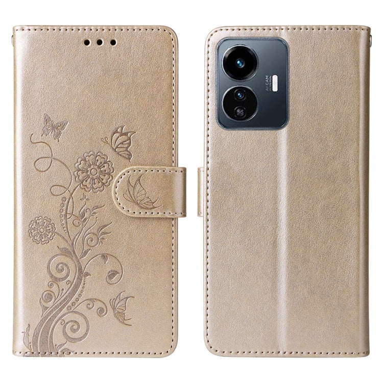For vivo Y77 5G Embossed Butterfly Flowers Leather Phone Case