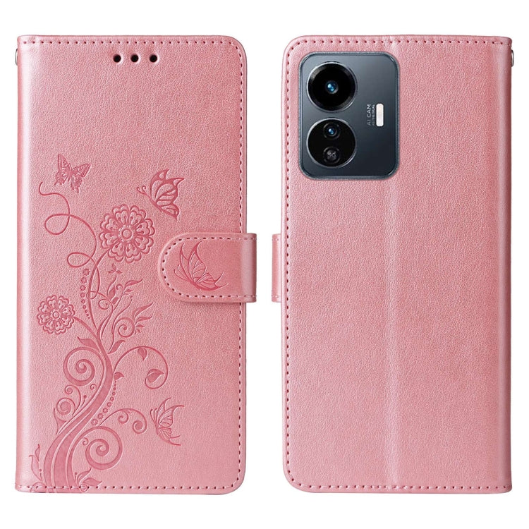 For vivo Y77 5G Embossed Butterfly Flowers Leather Phone Case