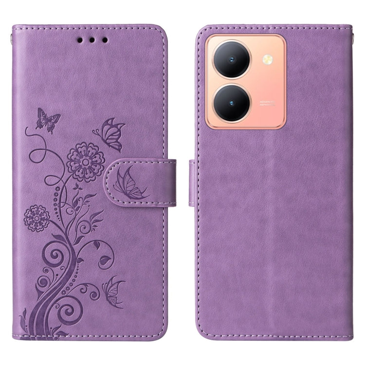 For vivo Y36 4G / 5G Embossed Butterfly Flowers Leather Phone Case
