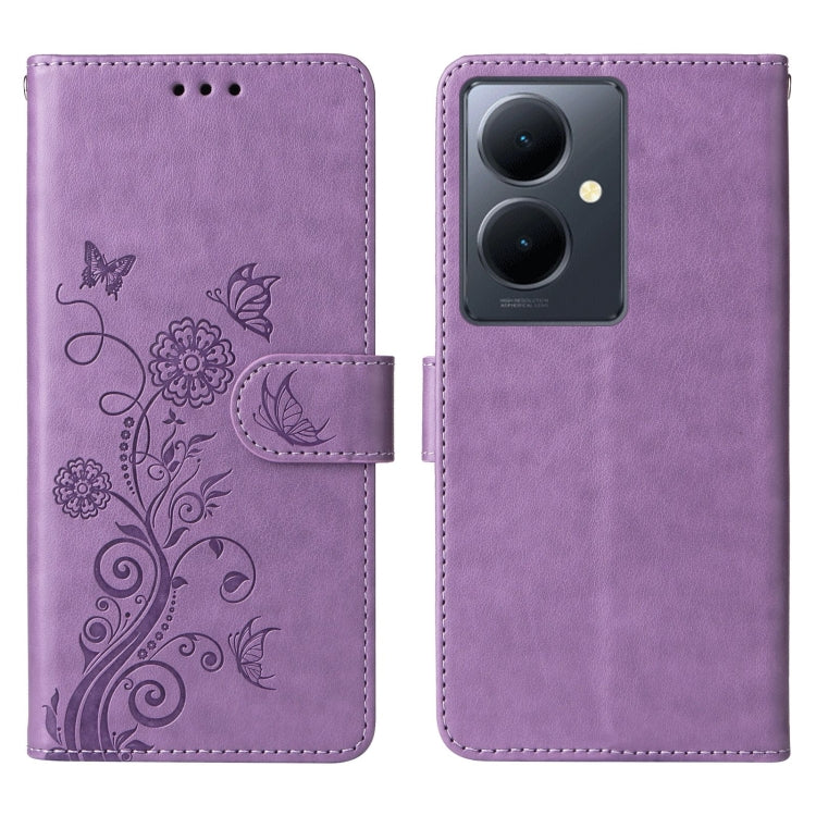 For vivo Y78 5G Global Embossed Butterfly Flowers Leather Phone Case