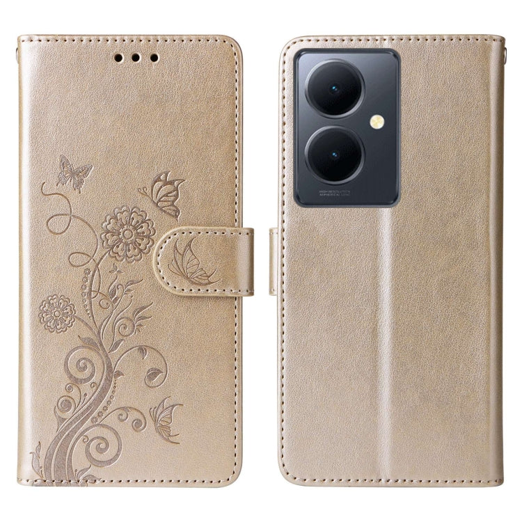 For vivo Y78 5G Global Embossed Butterfly Flowers Leather Phone Case