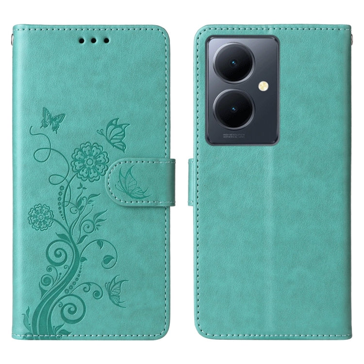 For vivo Y78 5G Global Embossed Butterfly Flowers Leather Phone Case