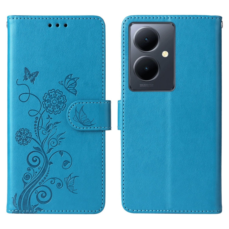 For vivo Y78 5G Global Embossed Butterfly Flowers Leather Phone Case