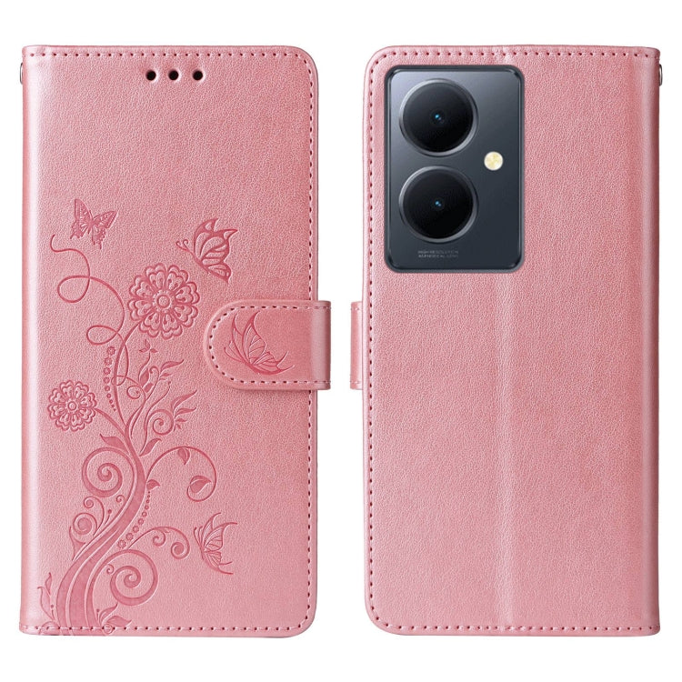 For vivo Y78 5G Global Embossed Butterfly Flowers Leather Phone Case