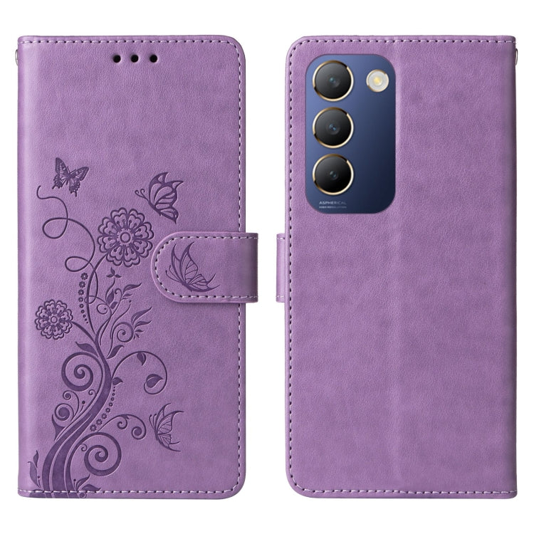 For vivo Y100 IDN / Y200E 5G Global Embossed Butterfly Flowers Leather Phone Case