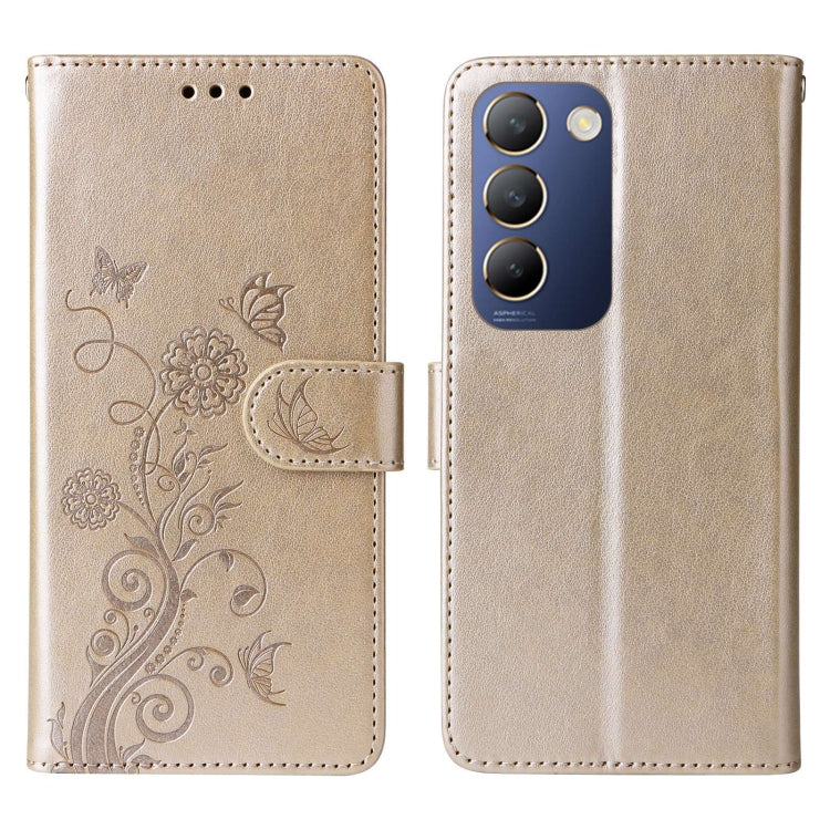 For vivo Y100 IDN / Y200E 5G Global Embossed Butterfly Flowers Leather Phone Case