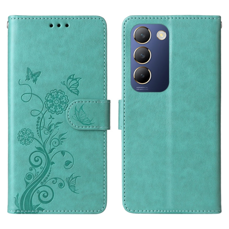 For vivo Y100 IDN / Y200E 5G Global Embossed Butterfly Flowers Leather Phone Case
