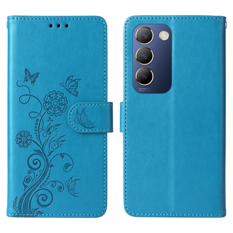 For vivo Y100 IDN / Y200E 5G Global Embossed Butterfly Flowers Leather Phone Case