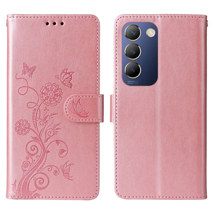 For vivo Y100 IDN / Y200E 5G Global Embossed Butterfly Flowers Leather Phone Case