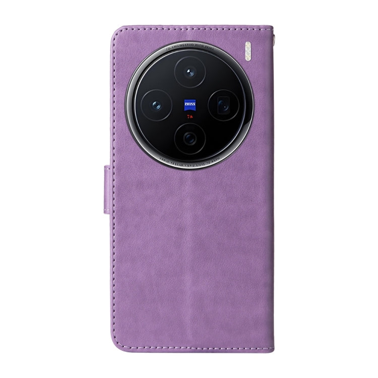 For vivo X200 Embossed Butterfly Flowers Leather Phone Case
