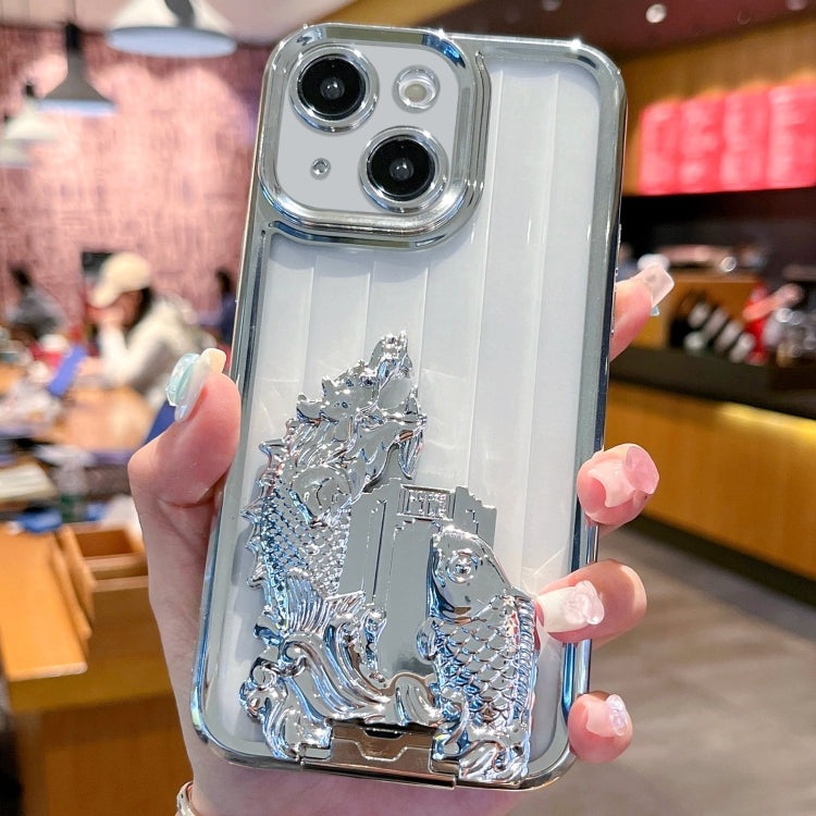 For iPhone 14 Plus Electroplated Carp Leaping Dragon Gate Pattern TPU Phone Case