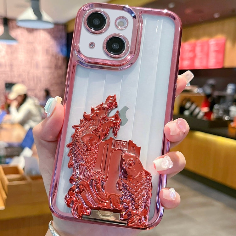 For iPhone 14 Electroplated Carp Leaping Dragon Gate Pattern TPU Phone Case