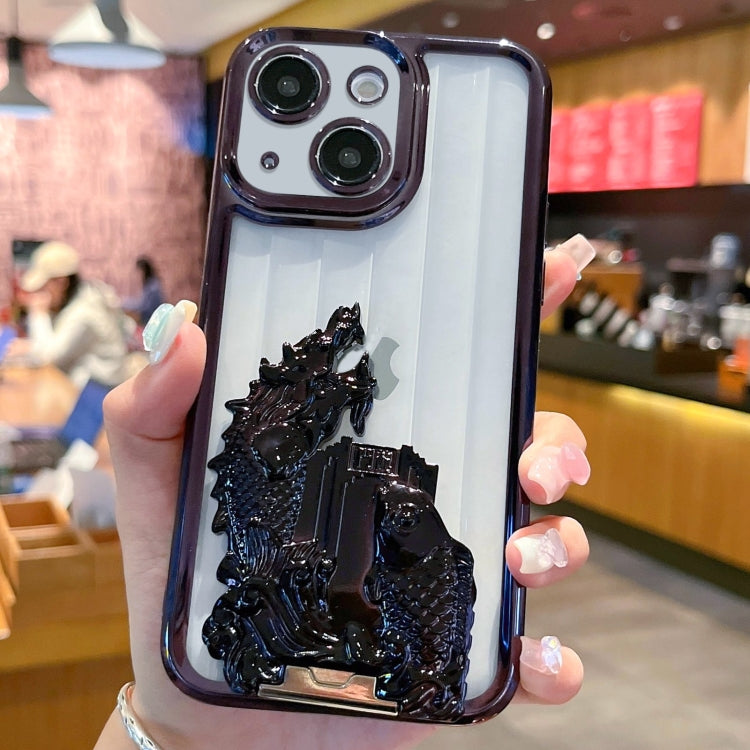 For iPhone 14 Electroplated Carp Leaping Dragon Gate Pattern TPU Phone Case