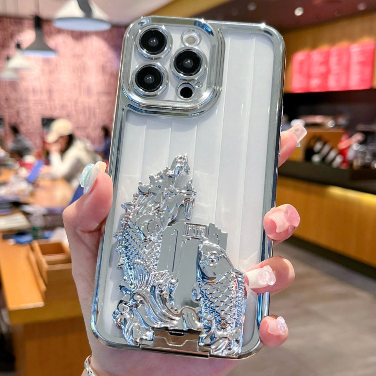 For iPhone 14 Pro Max Electroplated Carp Leaping Dragon Gate Pattern TPU Phone Case
