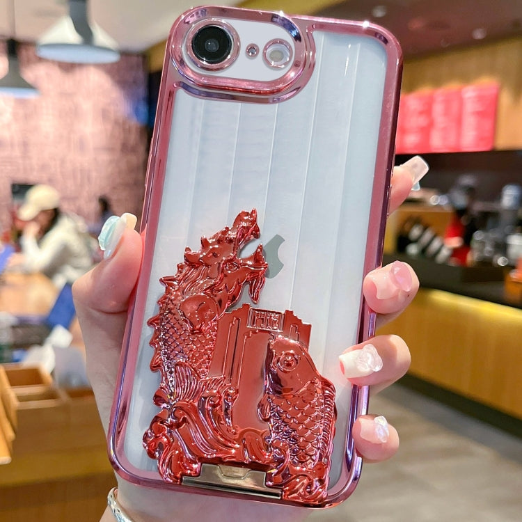 For iPhone 7 / 8 / SE 2020 2022 Electroplated Carp Leaping Dragon Gate Pattern TPU Phone Case