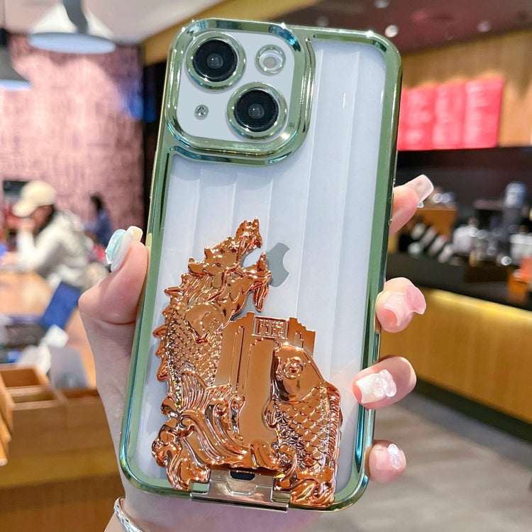 For iPhone 13 Electroplated Carp Leaping Dragon Gate Pattern TPU Phone Case