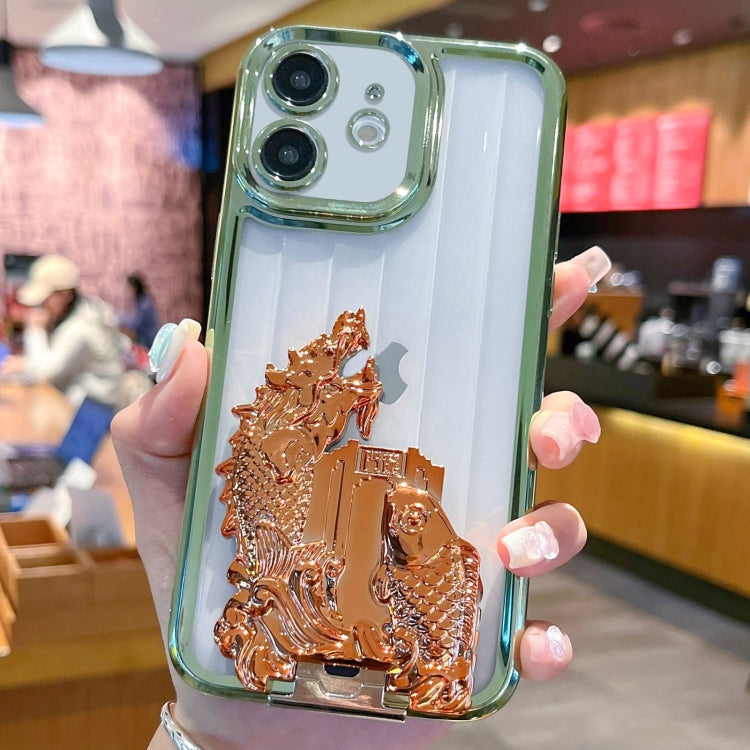 For iPhone 12 Electroplated Carp Leaping Dragon Gate Pattern TPU Phone Case