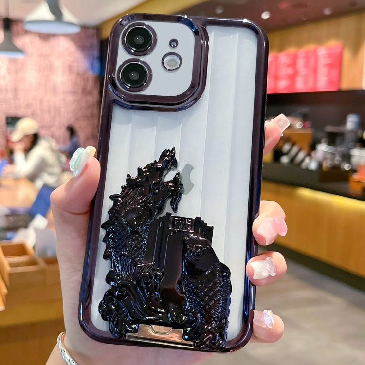 For iPhone 12 Electroplated Carp Leaping Dragon Gate Pattern TPU Phone Case