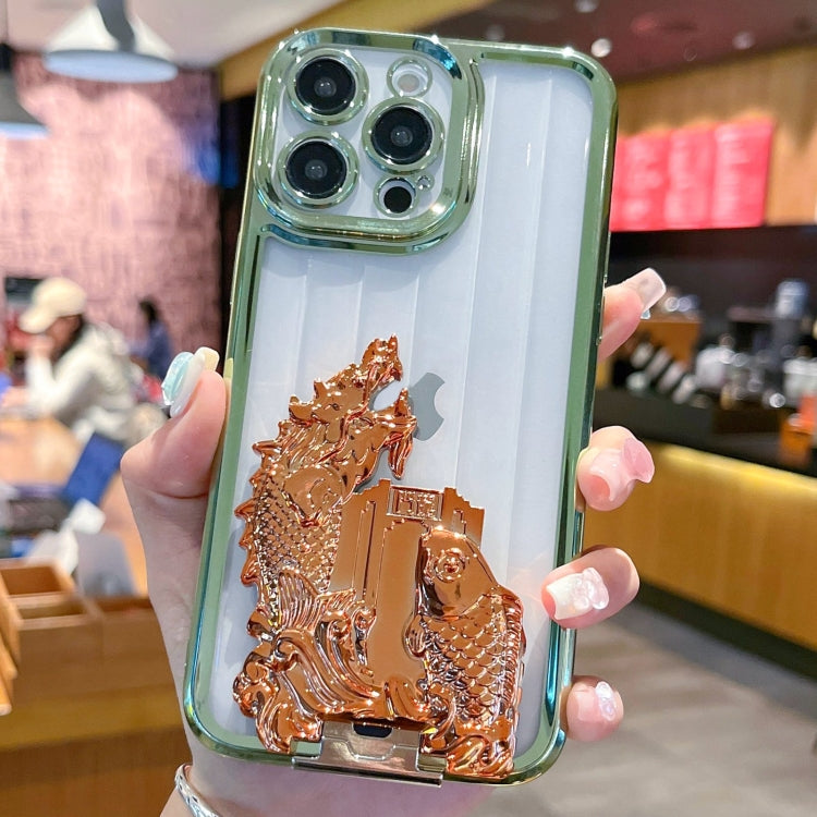 For iPhone 12 Pro Electroplated Carp Leaping Dragon Gate Pattern TPU Phone Case