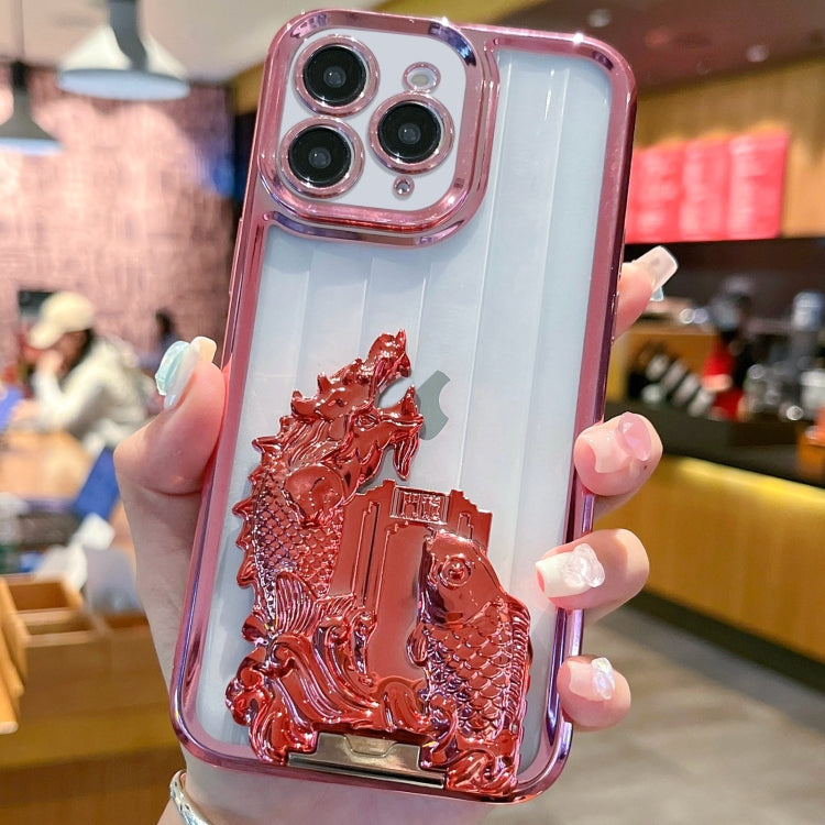 For iPhone 11 Pro Max Electroplated Carp Leaping Dragon Gate Pattern TPU Phone Case
