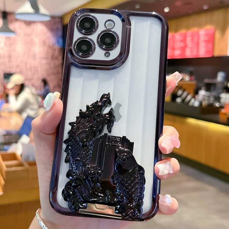 For iPhone 11 Pro Max Electroplated Carp Leaping Dragon Gate Pattern TPU Phone Case