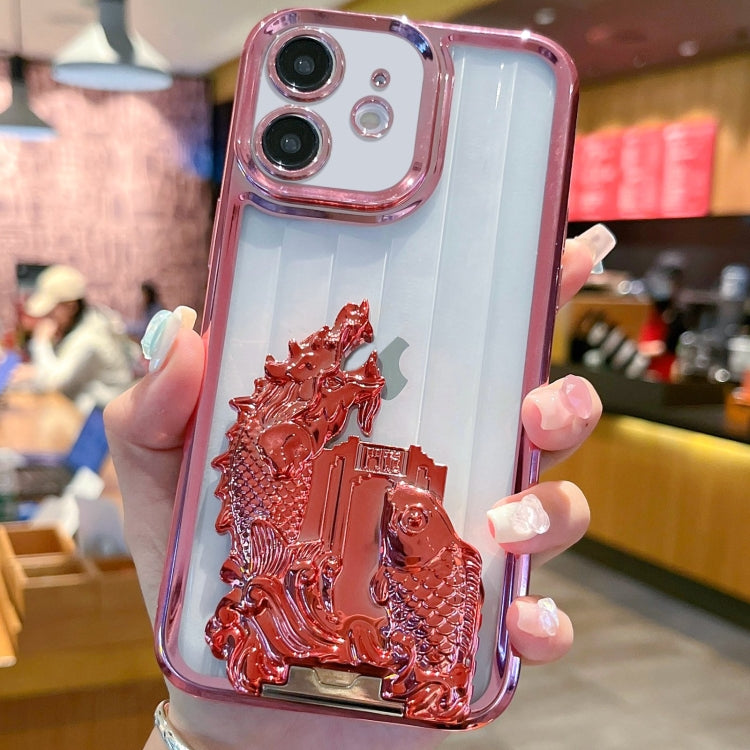 For iPhone 11 Electroplated Carp Leaping Dragon Gate Pattern TPU Phone Case