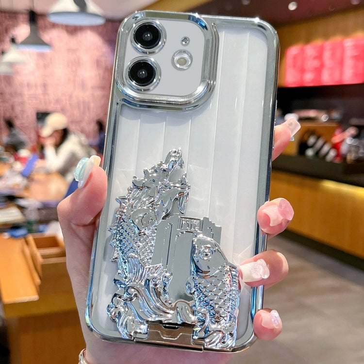 For iPhone 11 Electroplated Carp Leaping Dragon Gate Pattern TPU Phone Case