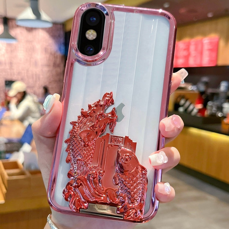 For iPhone X / XS Electroplated Carp Leaping Dragon Gate Pattern TPU Phone Case