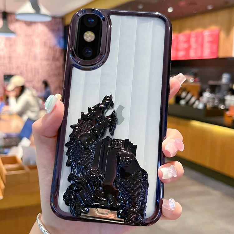 For iPhone X / XS Electroplated Carp Leaping Dragon Gate Pattern TPU Phone Case