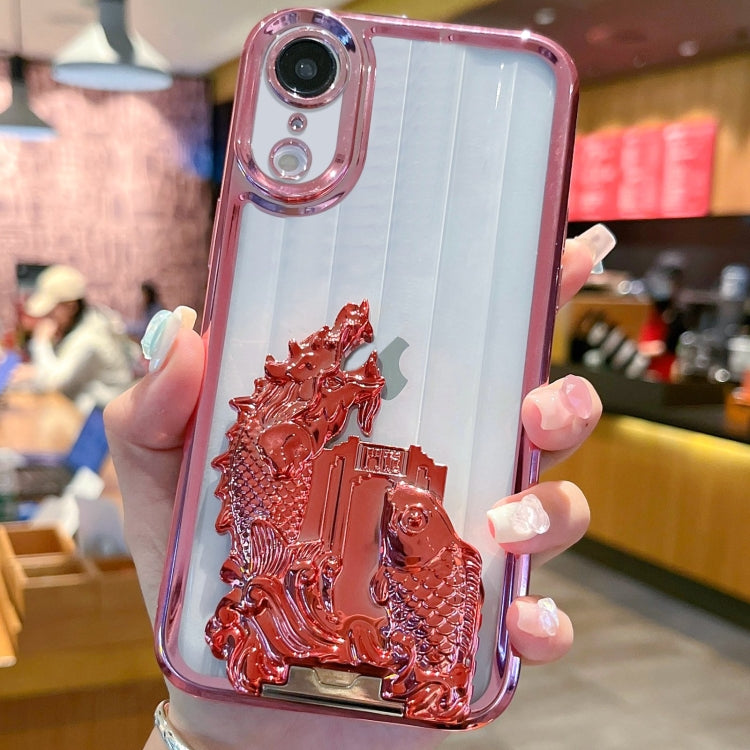 For iPhone XR Electroplated Carp Leaping Dragon Gate Pattern TPU Phone Case