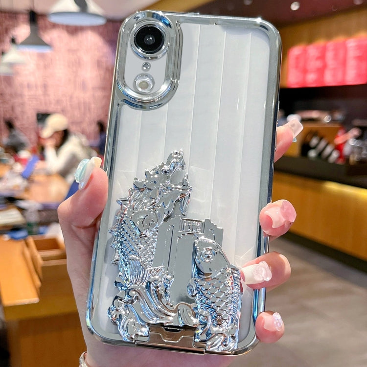 For iPhone XR Electroplated Carp Leaping Dragon Gate Pattern TPU Phone Case