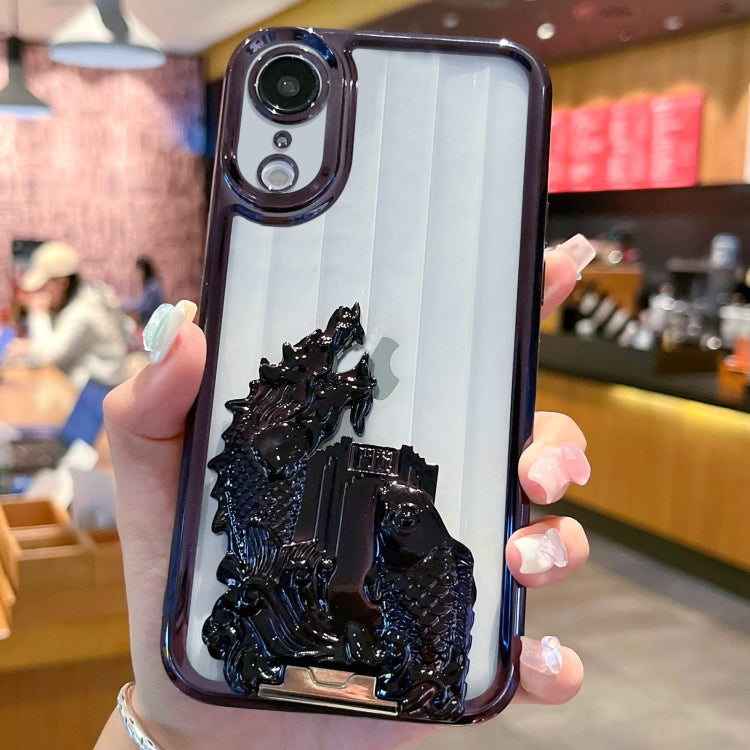 For iPhone XR Electroplated Carp Leaping Dragon Gate Pattern TPU Phone Case