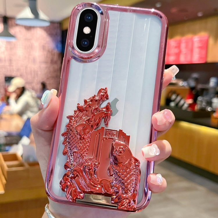 For iPhone XS Max Electroplated Carp Leaping Dragon Gate Pattern TPU Phone Case