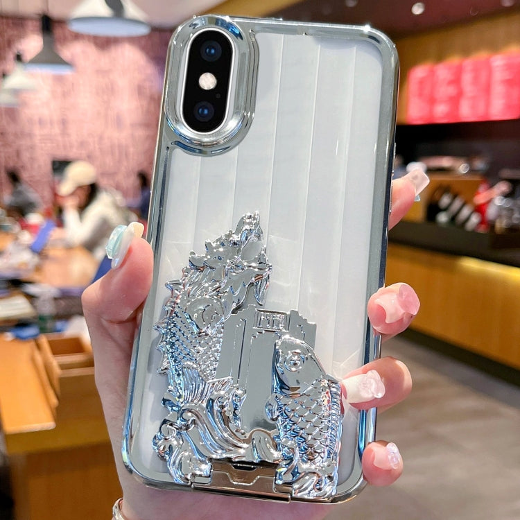 For iPhone XS Max Electroplated Carp Leaping Dragon Gate Pattern TPU Phone Case