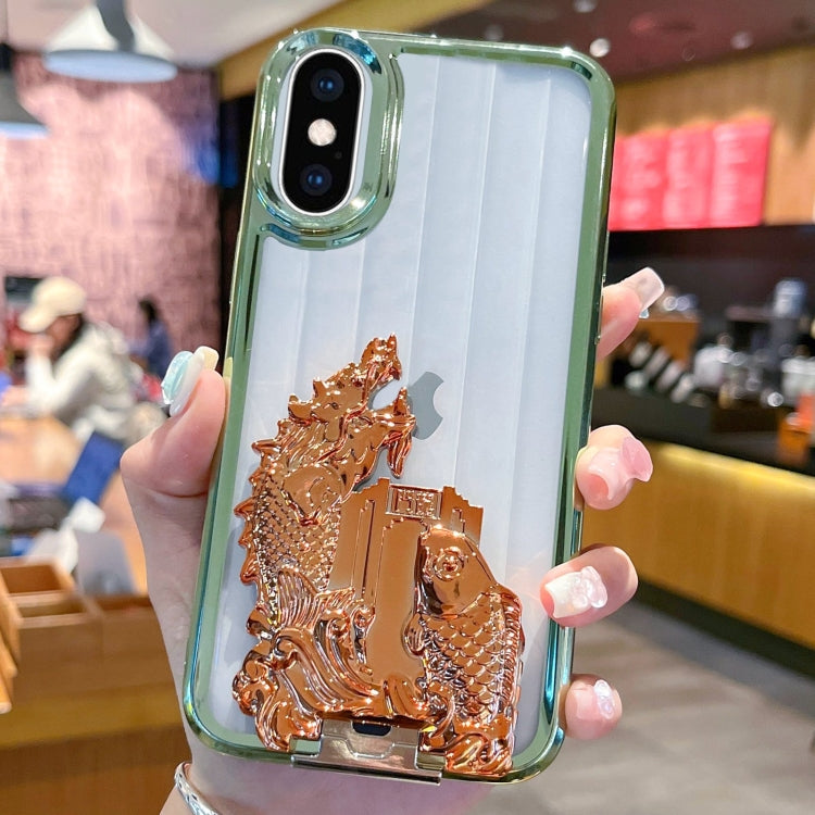 For iPhone XS Max Electroplated Carp Leaping Dragon Gate Pattern TPU Phone Case