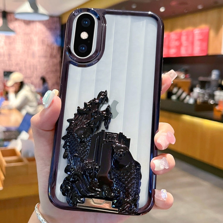 For iPhone XS Max Electroplated Carp Leaping Dragon Gate Pattern TPU Phone Case