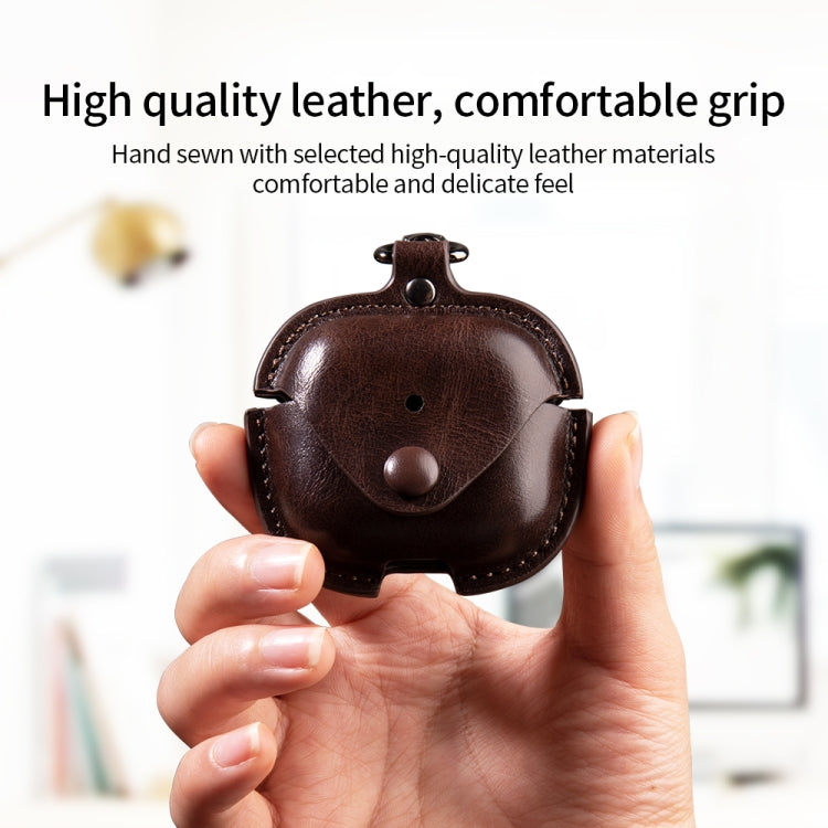 For AirPods 4 Business Leather Earphone Protective Case with Hook