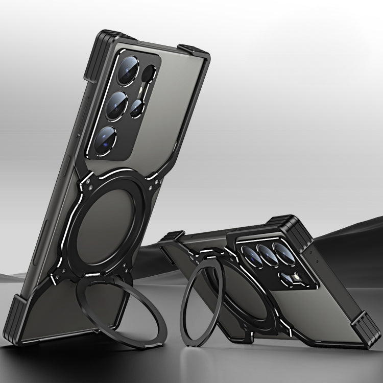 For Samsung Galaxy S23 Ultra 5G Mechanical Arm Borderless MagSafe Holder Metal Phone Case