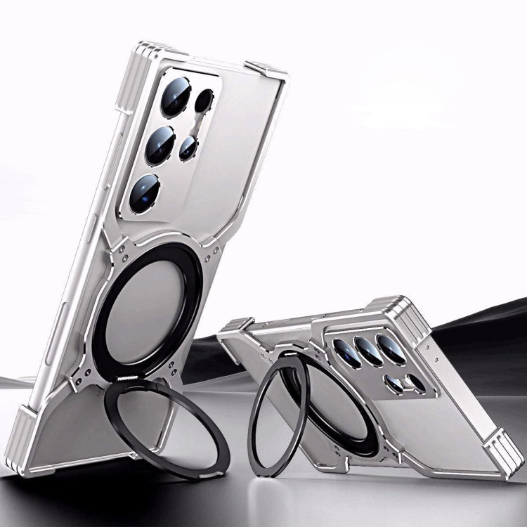For Samsung Galaxy S23 Ultra 5G Mechanical Arm Borderless MagSafe Holder Metal Phone Case