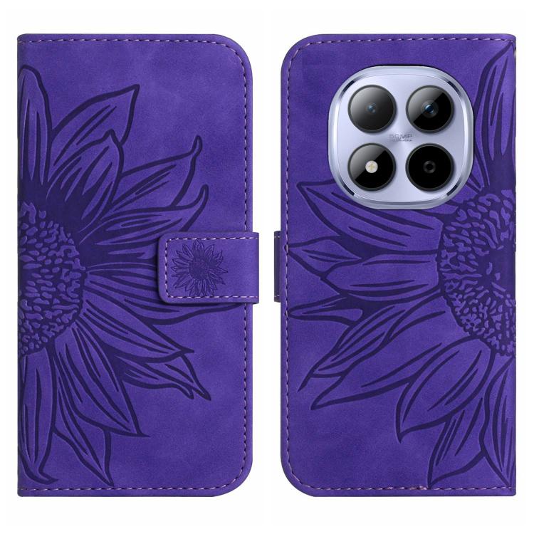 For Redmi Note 15 Pro 5G Global 163.6mm Skin Feel Sun Flower Embossed Flip Leather Phone Case with Lanyard