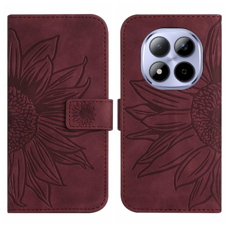 For Redmi Note 15 Pro 5G Global 163.6mm Skin Feel Sun Flower Embossed Flip Leather Phone Case with Lanyard