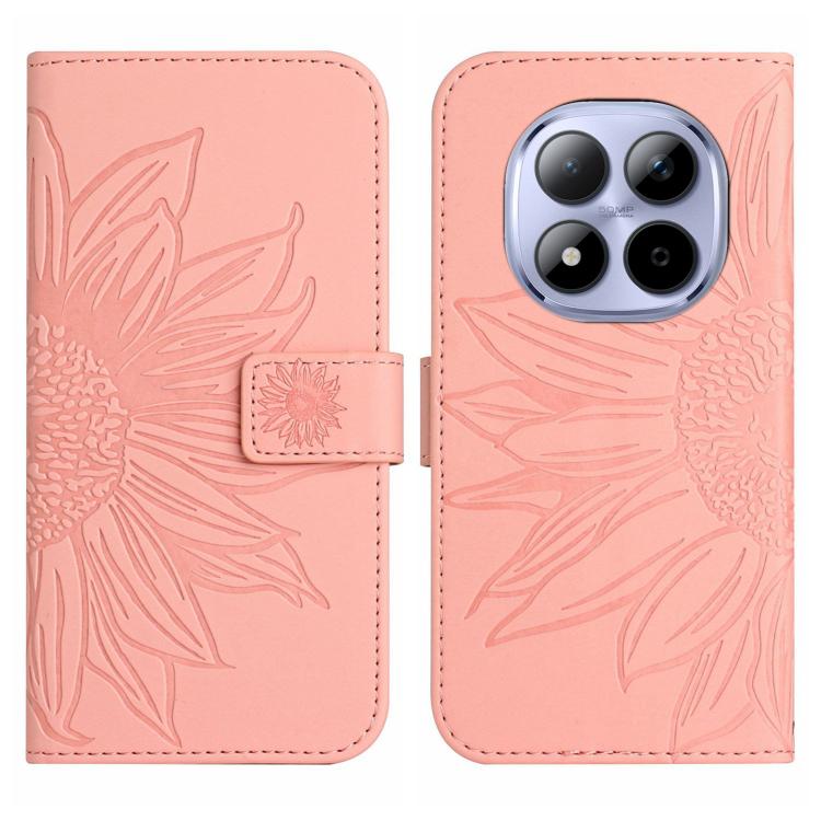 For Redmi Note 15 Pro 5G Global 163.6mm Skin Feel Sun Flower Embossed Flip Leather Phone Case with Lanyard
