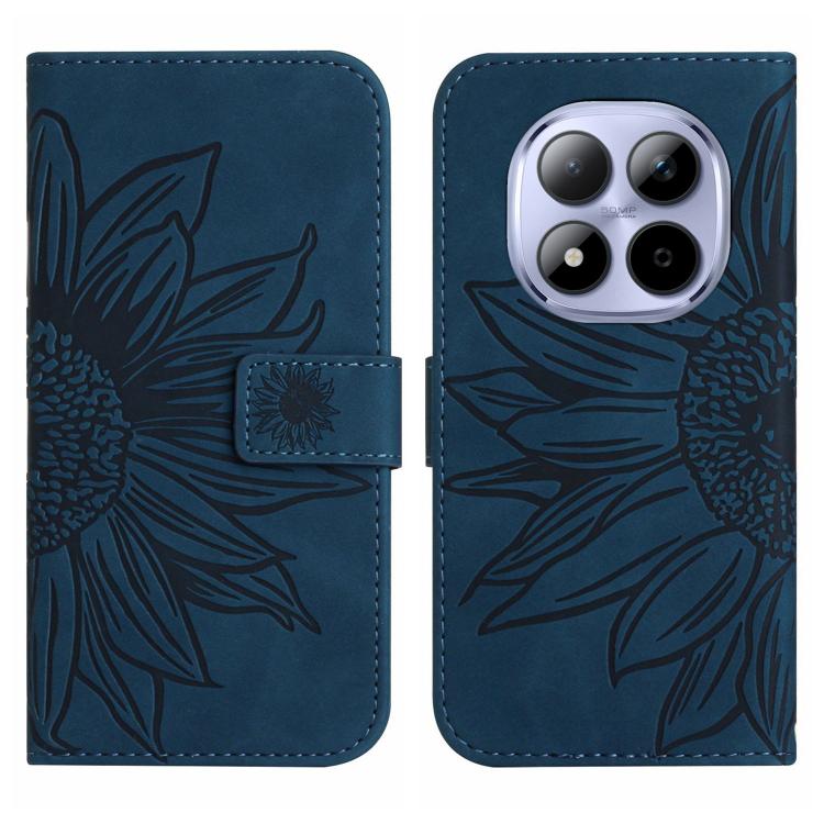 For Redmi Note 15 Pro+ 5G Global 163.3mm Skin Feel Sun Flower Embossed Flip Leather Phone Case with Lanyard
