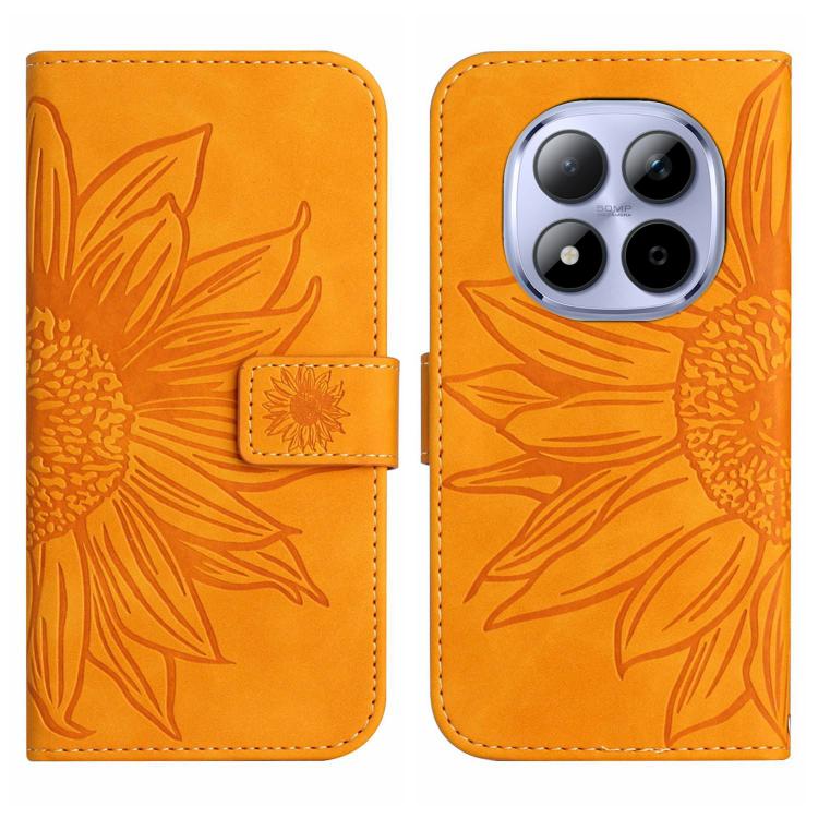 For Redmi Note 15 Pro+ 5G Global 163.3mm Skin Feel Sun Flower Embossed Flip Leather Phone Case with Lanyard
