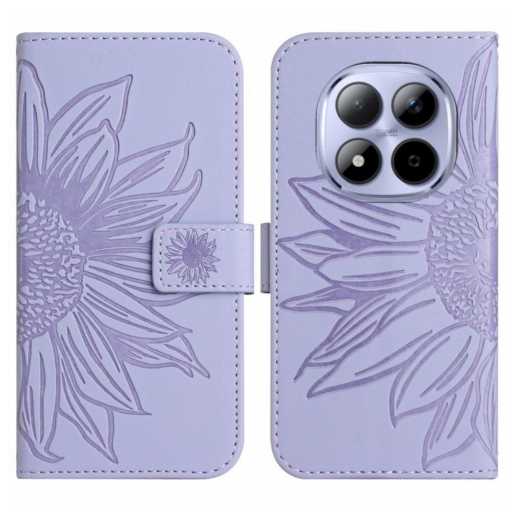 For Redmi Note 15 Pro+ 5G Global 163.3mm Skin Feel Sun Flower Embossed Flip Leather Phone Case with Lanyard